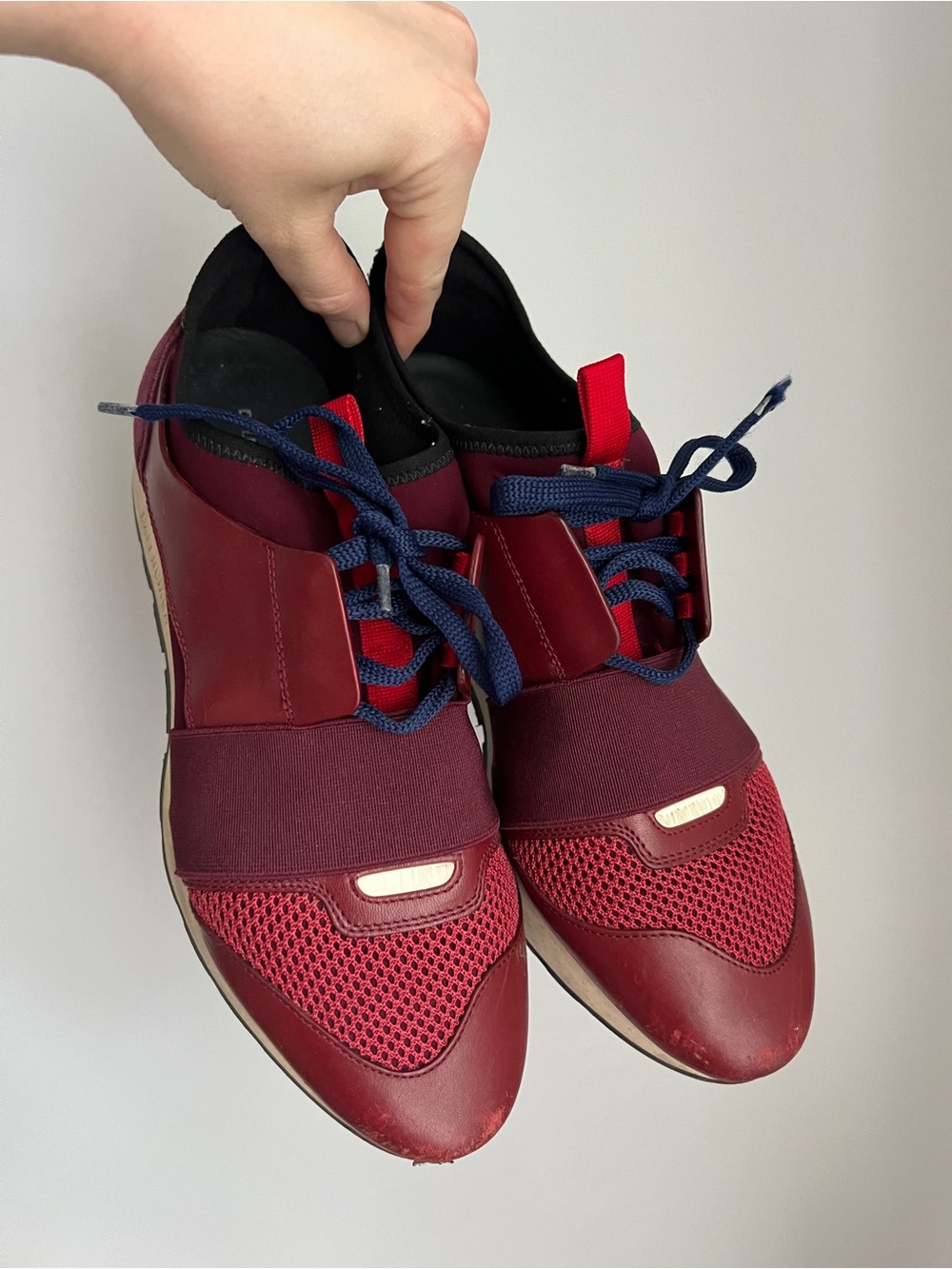 Balenciaga Women's Burgundy Sneakers with Navy Laces
